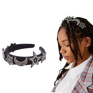 Stars and Moon Padded headband topped with rhinestone icon patches
